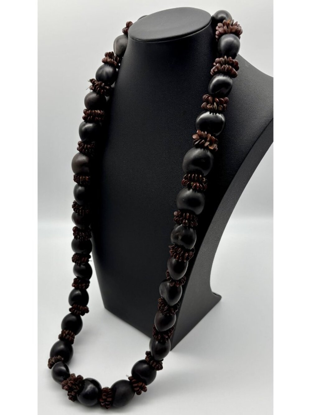 Vintage Hawaiian Lei Kukui Nut And Seeds Necklace With Ribbon Closure, Hand-Made - Picture 10 of 16